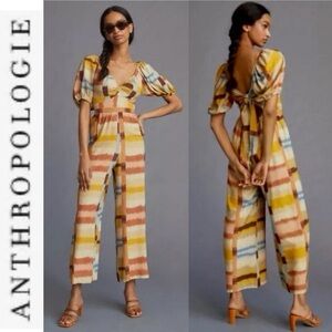 Anthropologie Rana Gill Striped Yellow and Brown Jumpsuit